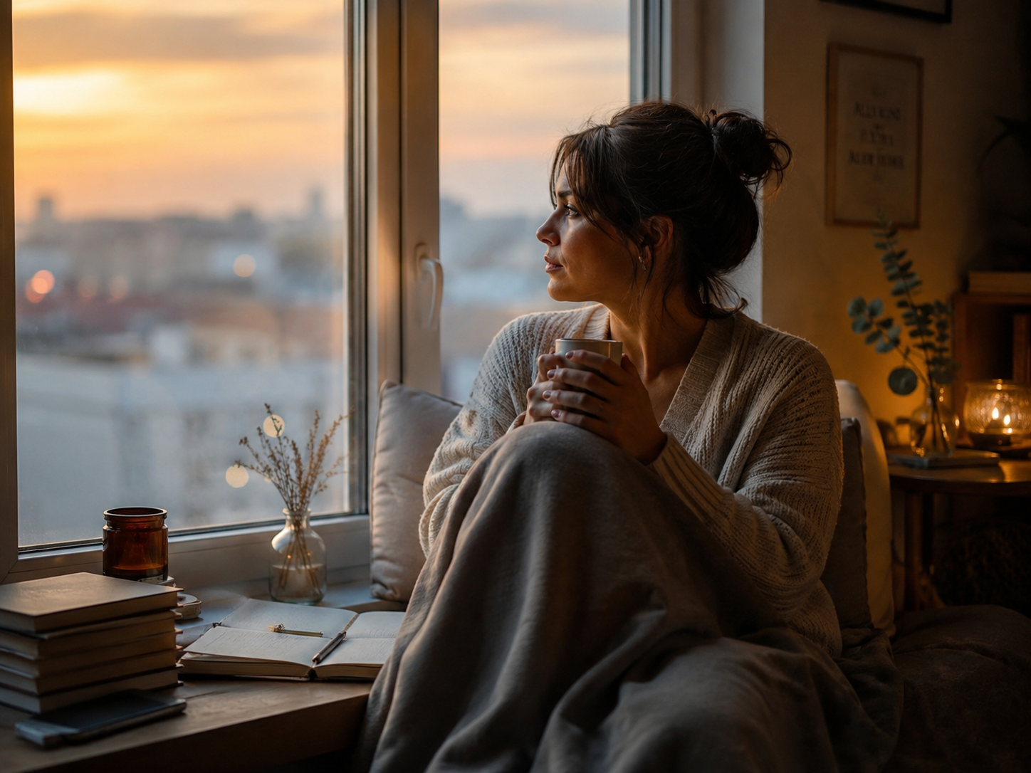 Personne au calme près d'une fenêtre après une journée chargée, illustrant l'hypersensibilité